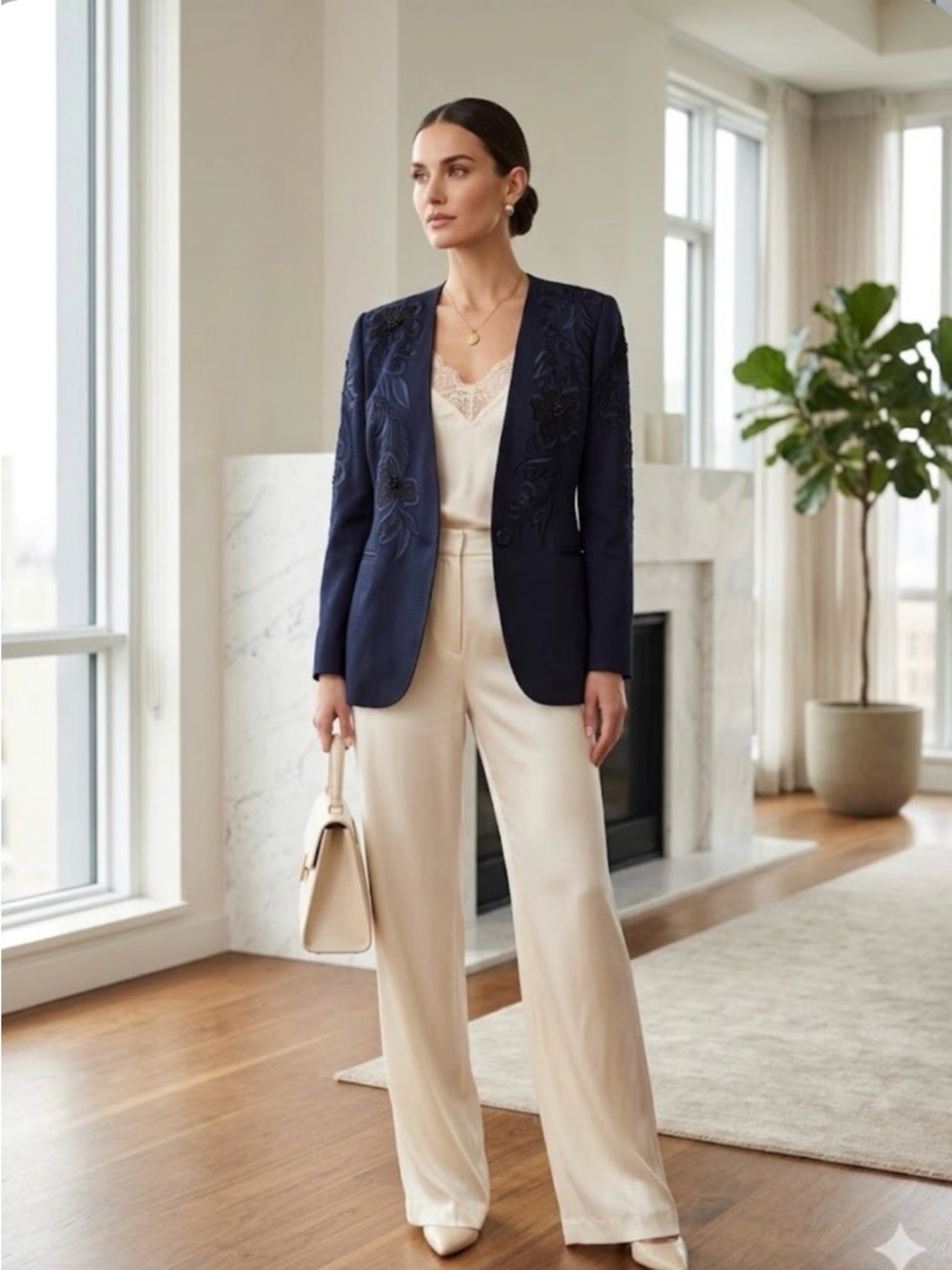 Vintage 80s Escada Embroidered Navy Blazer